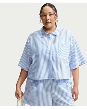 Nike Sportswear Chill Poplin Oversized Striped Top (Plus Size) - Blue
