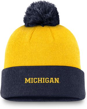 Nike Michigan Peak Brand College Cuffed Pom Beanie - Yellow