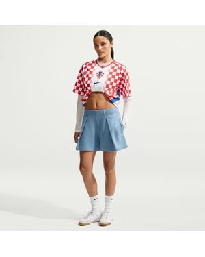 Nike Studio Fleece Lightweight "French Terry" High-Rise Pleated Shorts - Blue