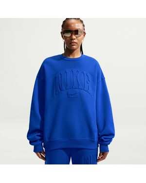 Nike Studio Fleece Weight "Graphic Pack" Oversized Embossed Crew - Blue