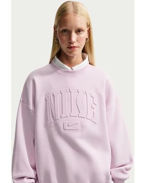 Nike Studio Fleece Medium Weight Oversized Embossed Crew - Pink