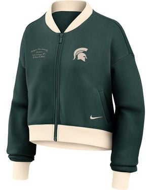 Nike Michigan State Academic College Oversized Cropped Full-Zip Bomber Jacket - Green