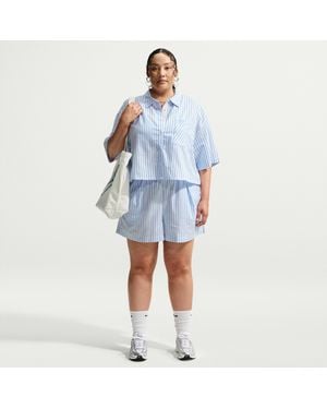 Nike Sportswear Chill Poplin Loose Mid-Rise Striped Shorts (Plus Size) - Blue