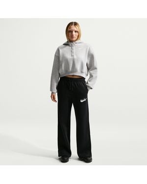Nike Phoenix Fleece High-Waisted Wide-Leg Logo Pants - Gray