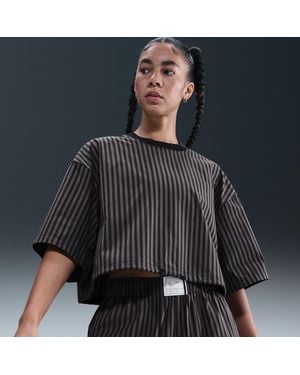 Nike Sportswear Chill Poplin Striped Boxy Top - Grey