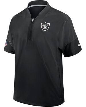 Nike Las Vegas Raiders Sideline Coach Nfl 1/2-Zip Short-Sleeve Hooded Jacket - Black