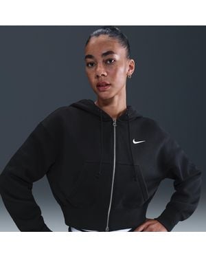 Nike Sportswear Phoenix Fleece Loose Full-Zip Cropped Hoodie - Blue