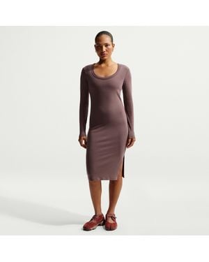 Nike Sportswear Chill Knit Tight Long-Sleeve Midi Mini-Rib Dress - Red