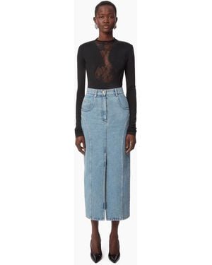 Nina Ricci Long Denim Skirt With Front Slit - Blue