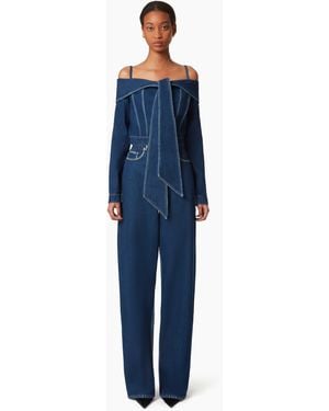 Nina Ricci Off Shoulder Denim Jacket - Blue