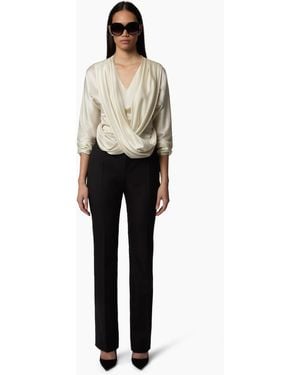 Nina Ricci Draped V-Neck Satin Blouse - White