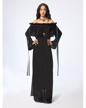 Nina Ricci Long Silk Dress With Bow Details - Black
