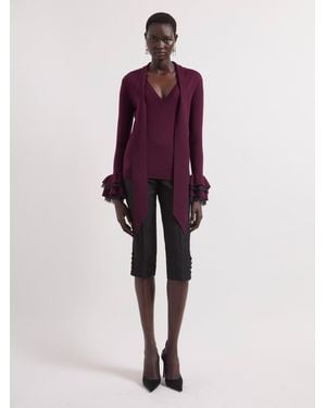 Nina Ricci Burgundy V-Neck Wool Sweater - Purple