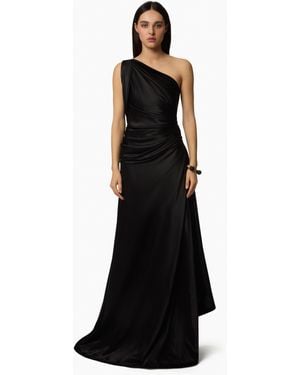 Nina Ricci Long Asymmetric Satin Dress - Black