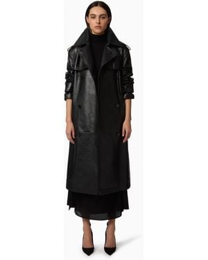 Nina Ricci Belted Crinkled Leather Trench - Black