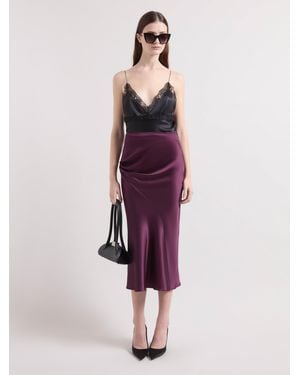 Nina Ricci Burgundy Asymmetrical Satin Skirt - Purple