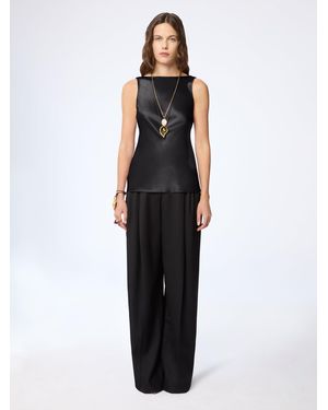 Nina Ricci Halterneck Drapped Silk Satin Top - Black