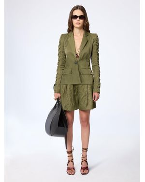 Nina Ricci Crinkled Cotton Blazer With Ruffled Sleeves - Green