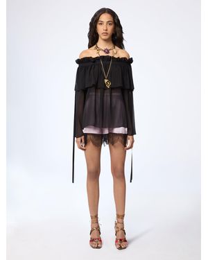Nina Ricci Boat Neck Silk Top With Bow Details - Black