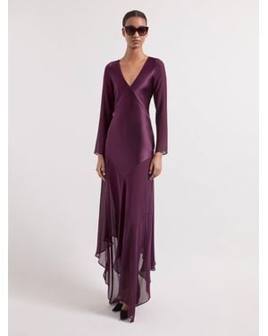 Nina Ricci Burgundy Long Sleeved Maxi Silk Dress - Purple