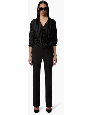 Nina Ricci Draped V-Neck Satin Blouse - Black