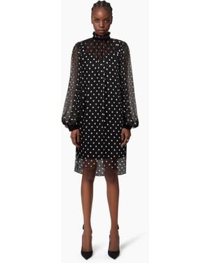 Nina Ricci Polka-Dot Silk Midi Dress - Black