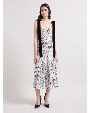 Nina Ricci Satin Polka Dots Midi Dress - White