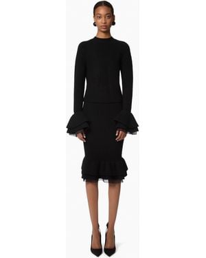 Nina Ricci Midi Ruffled Wool Skirt - Black