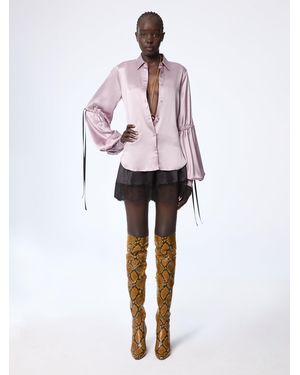Nina Ricci Mauve Silk Satin Shirt With Bow Details - White