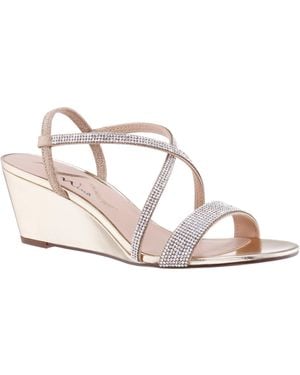 Nina Nixon-gold Metallic Crystal Low-heel Wedge Dressy Sandal - Pink
