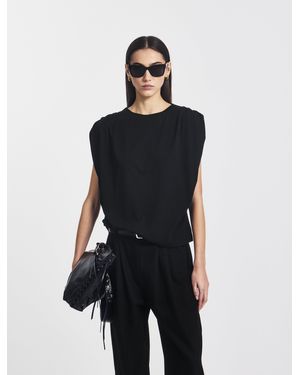NINETY PERCENT Kaia Pleated Tank Top In Black - Blue