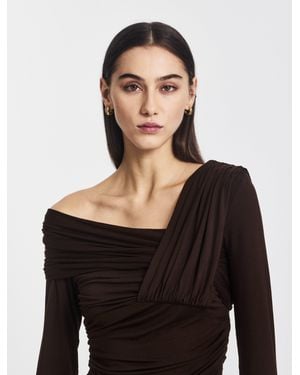 NINETY PERCENT Corey Ruched Long Sleeve Top In Bitter Chocolate - Black