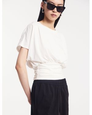 NINETY PERCENT Wren Rouch Hem Tee In Chalk - White