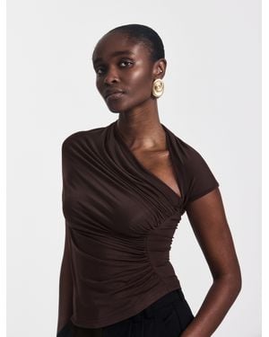 NINETY PERCENT Skylar Top In Bitter Chocolate - White