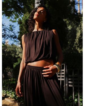 NINETY PERCENT Koa Puff Ball Hem Top In Bitter Chocolate - Black