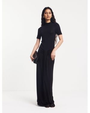 NINETY PERCENT Nell Sarong Skirt Funnel Neck Dress In Black - Blue