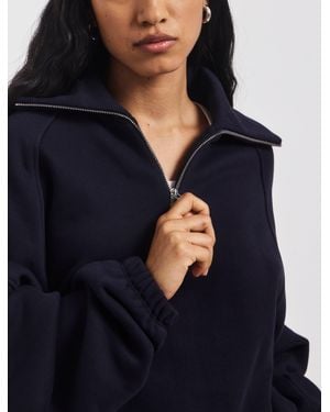 NINETY PERCENT Classic Half Zip Sweatshirt In Darkest Navy - Blue