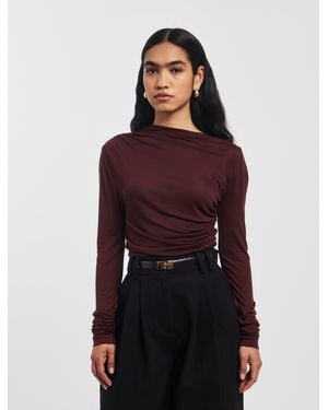 NINETY PERCENT Iphis Draped Long Sleeve Top In Bordeaux - Red