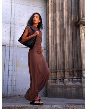 NINETY PERCENT Ines Maxi Dress In Mocha - White