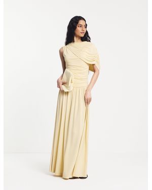 NINETY PERCENT Mila Asymmetrical Caped Shoulder Maxi Dress In Butter Milk - Natural