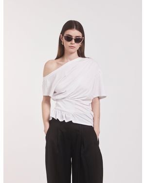 NINETY PERCENT Agathi Draped Top In White - Black