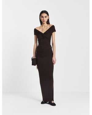 NINETY PERCENT Leah Ruched Maxi Skirt In Bitter Chocolate - White