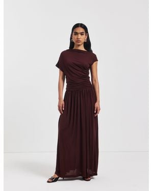 NINETY PERCENT Priam Draped Dress In Bordeaux - Red