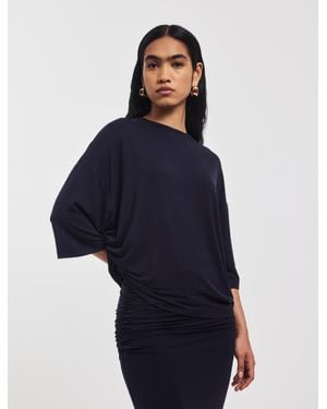NINETY PERCENT Aria Ruched Tee In Darkest Navy - Blue