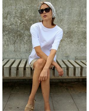 NINETY PERCENT Classic Cotton Oversized T-shirt In White - Natural