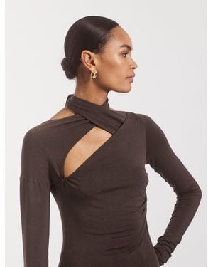 NINETY PERCENT Coral Wrap Top In Turkish Coffee - Multicolour