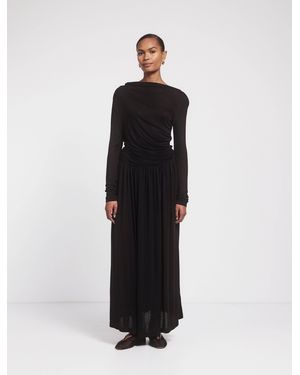 NINETY PERCENT Romy Long Sleeve Draped Dress In Black
