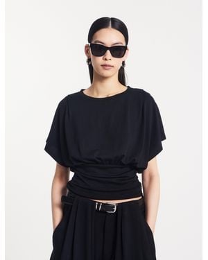 NINETY PERCENT Wren Rouch Hem Tee In Black - Blue