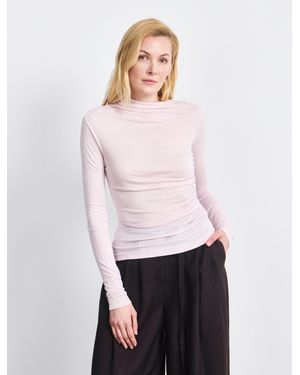 NINETY PERCENT Iphis Draped Long Sleeve Top In Dusk Pink - White