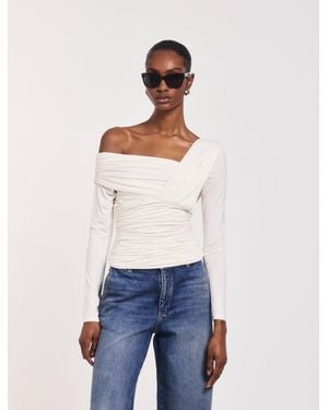 NINETY PERCENT Corey Ruched Long Sleeve Top In Off White